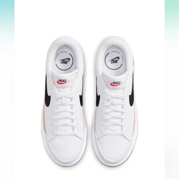 NWT SZ 6.5 NIKE WOMENS COURT LEGACY LIFT SNEAKERS- Black/Sail-white-team Orange - Picture 2 of 8